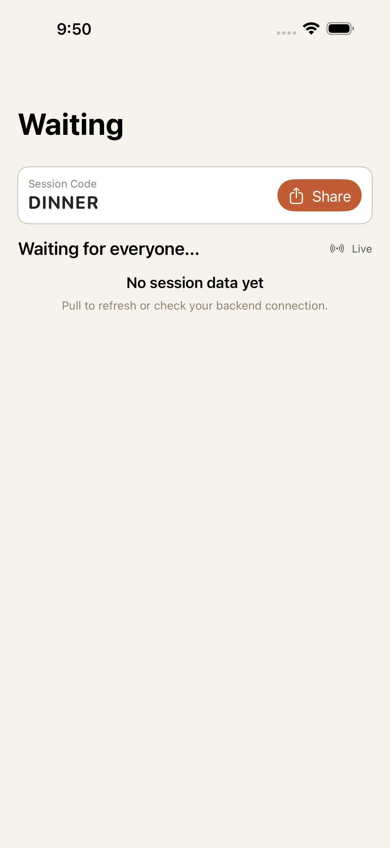 Live waiting room with participant progress